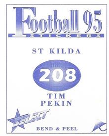 1995 Select AFL Stickers #208 Tim Pekin Back